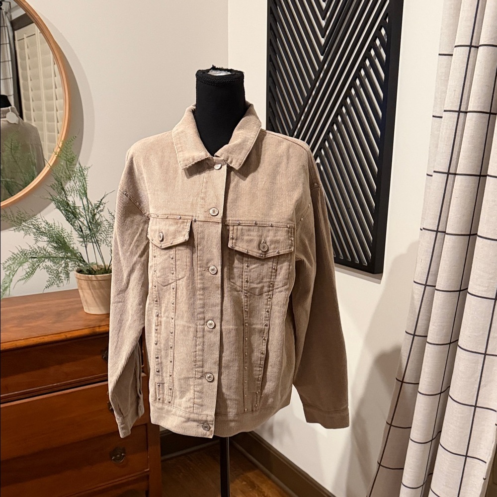 Oddi  Tan Corduroy Jean Jacket with silver studs medium